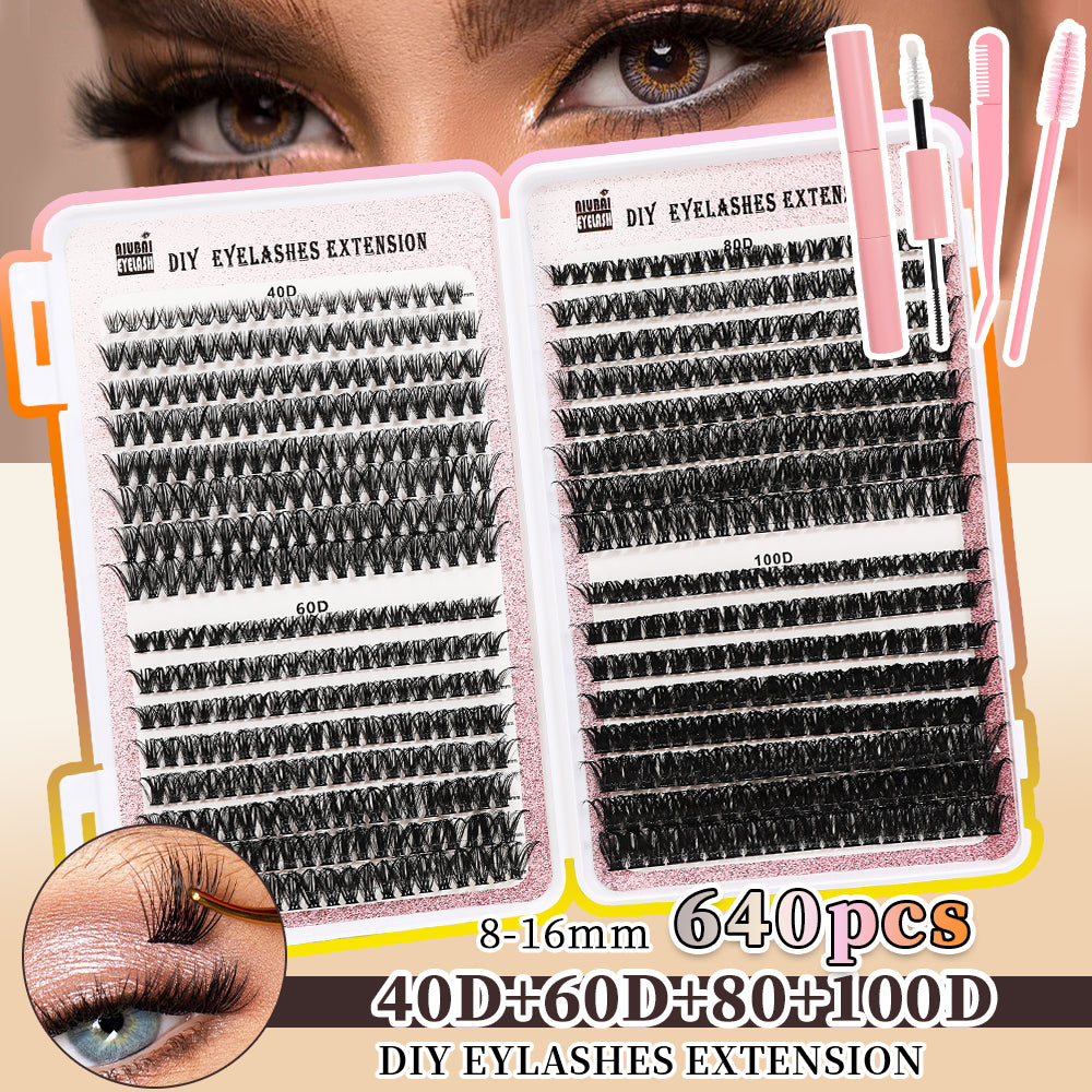 Premium Cluster Lash Set – 640 Segmented Lashes in 32 Rows