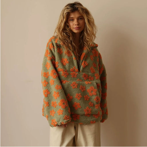 Winter Flowers Lambskin Sweatshirt with Pockets