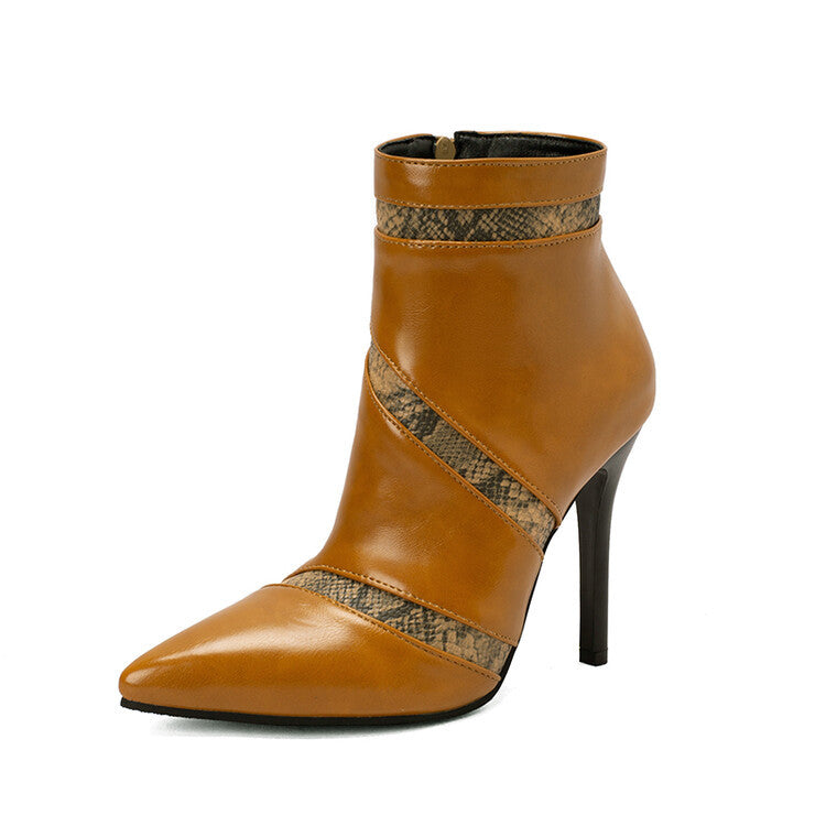 Bottes à talon aiguille color block pour femme - Bottines à talon haut et bout pointu