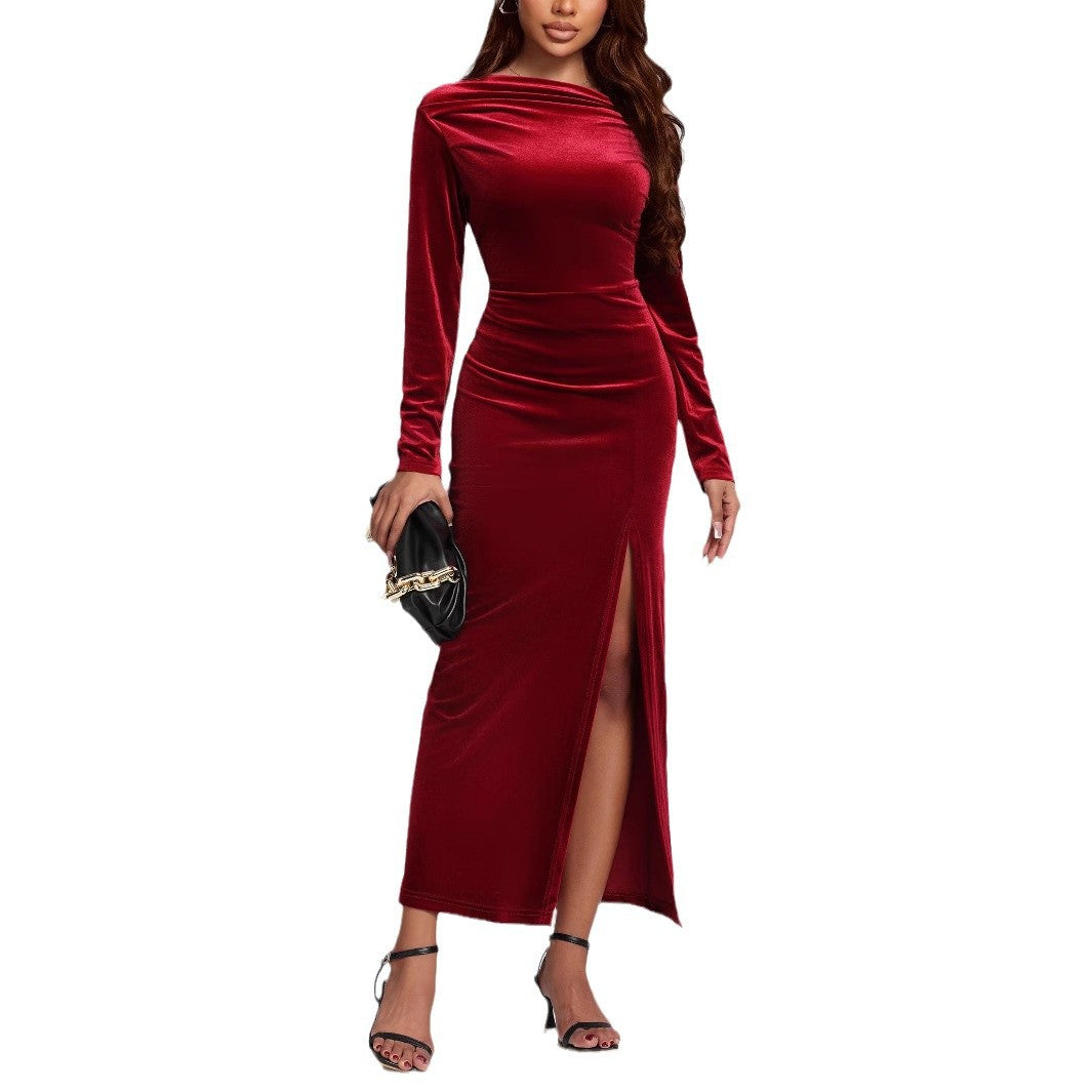 Velvet Slit Formal Dress