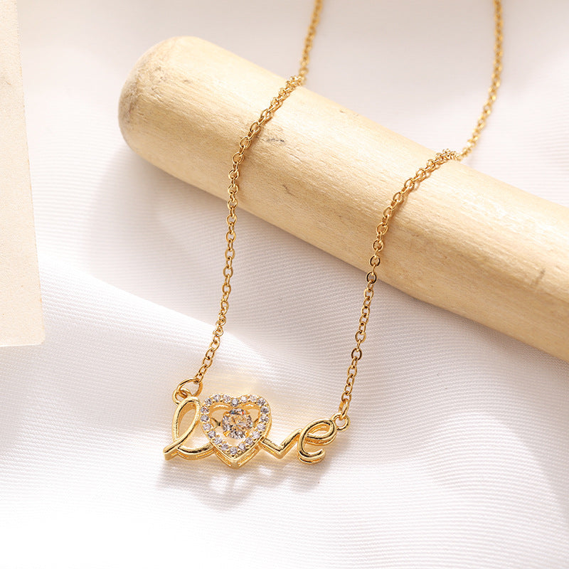 Love Heart Clavicle Necklace - Titanium Steel Chain