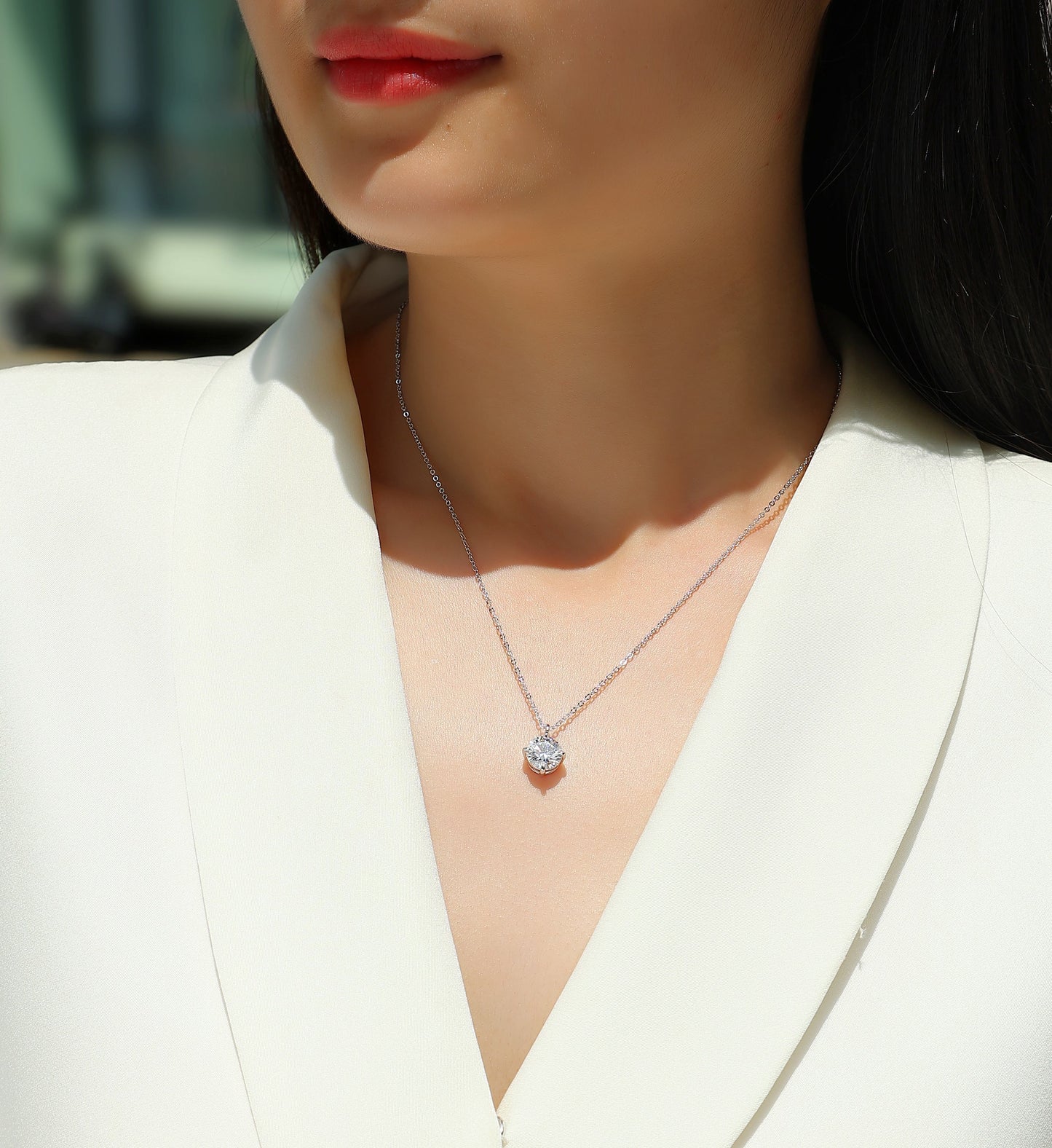 Round Rhythm - S925 Platinum Plated Moissanite Pendant Necklace