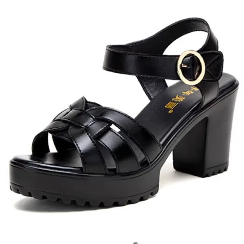 leather sandals for women 8cm high heel sizes 34, 35, 43 platform open toe