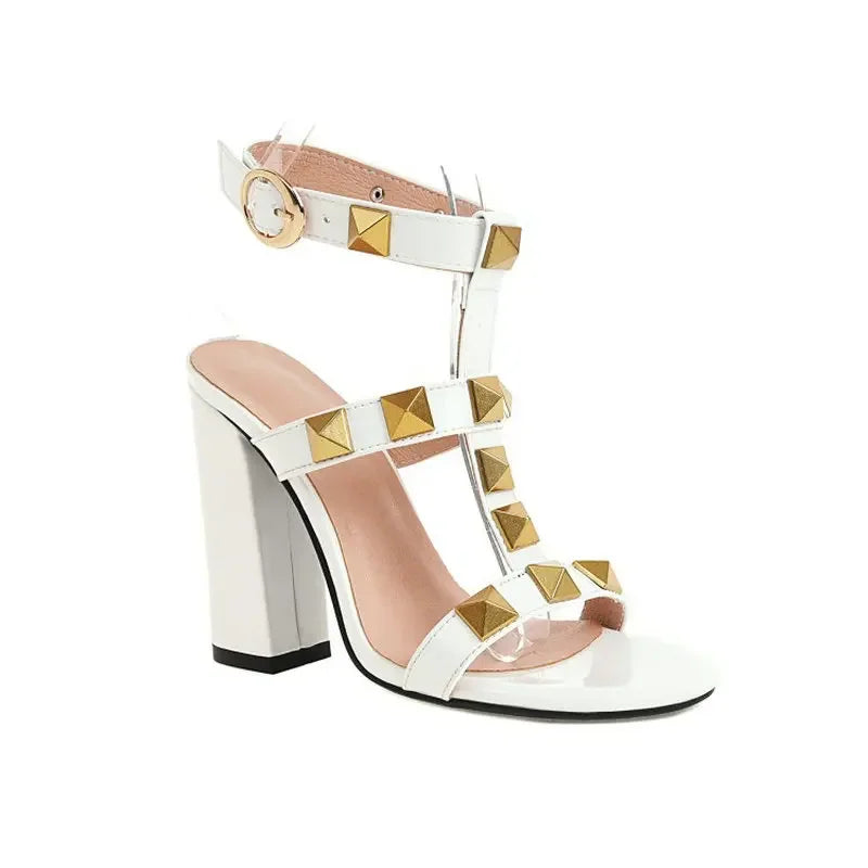 Summer Luxury Women’s Block High Heels Shoes White, Black Sizes 45 46 47