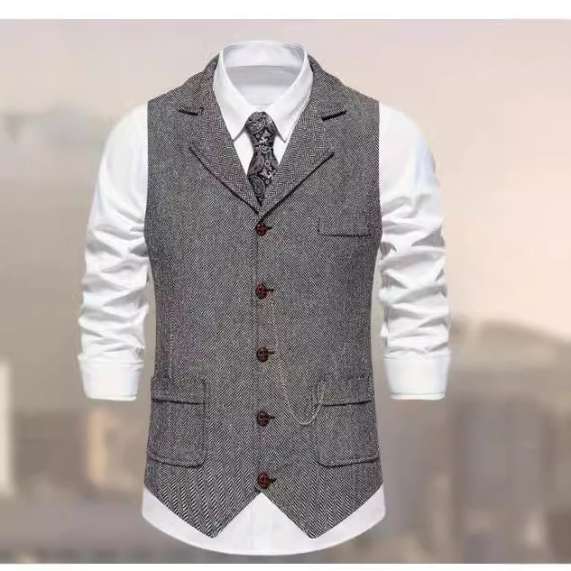 Herringbone Multi-Pocket Casual Vest - Retro Streetwear Style