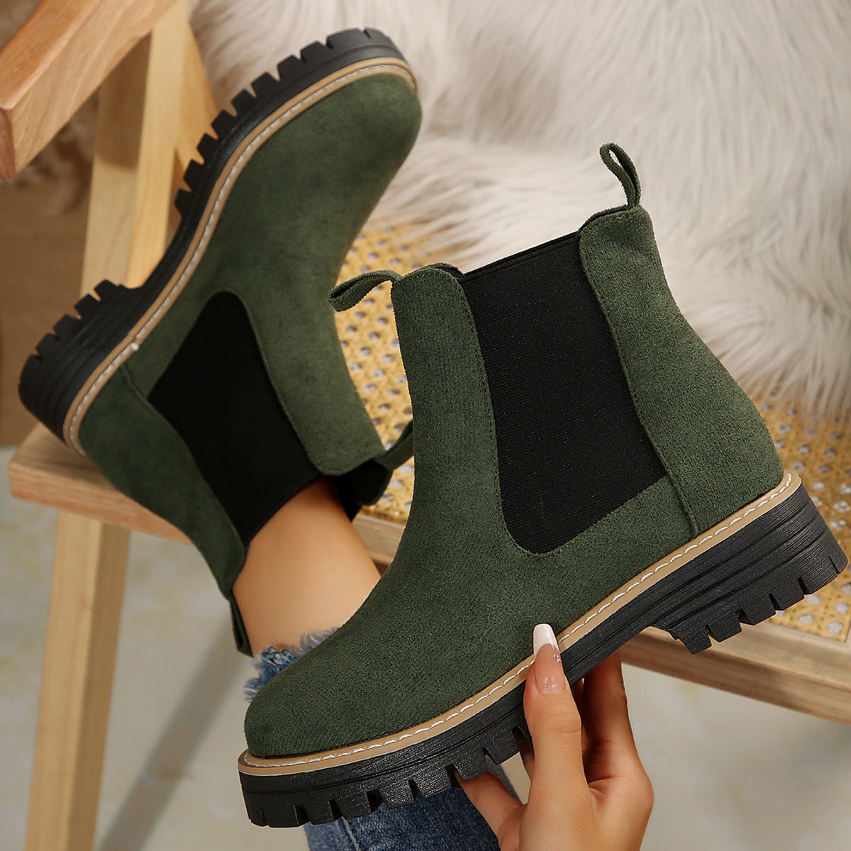 Frosted Mid-ankle Chelsea Bootsstylish, Casual, And Versatile Women's Boots