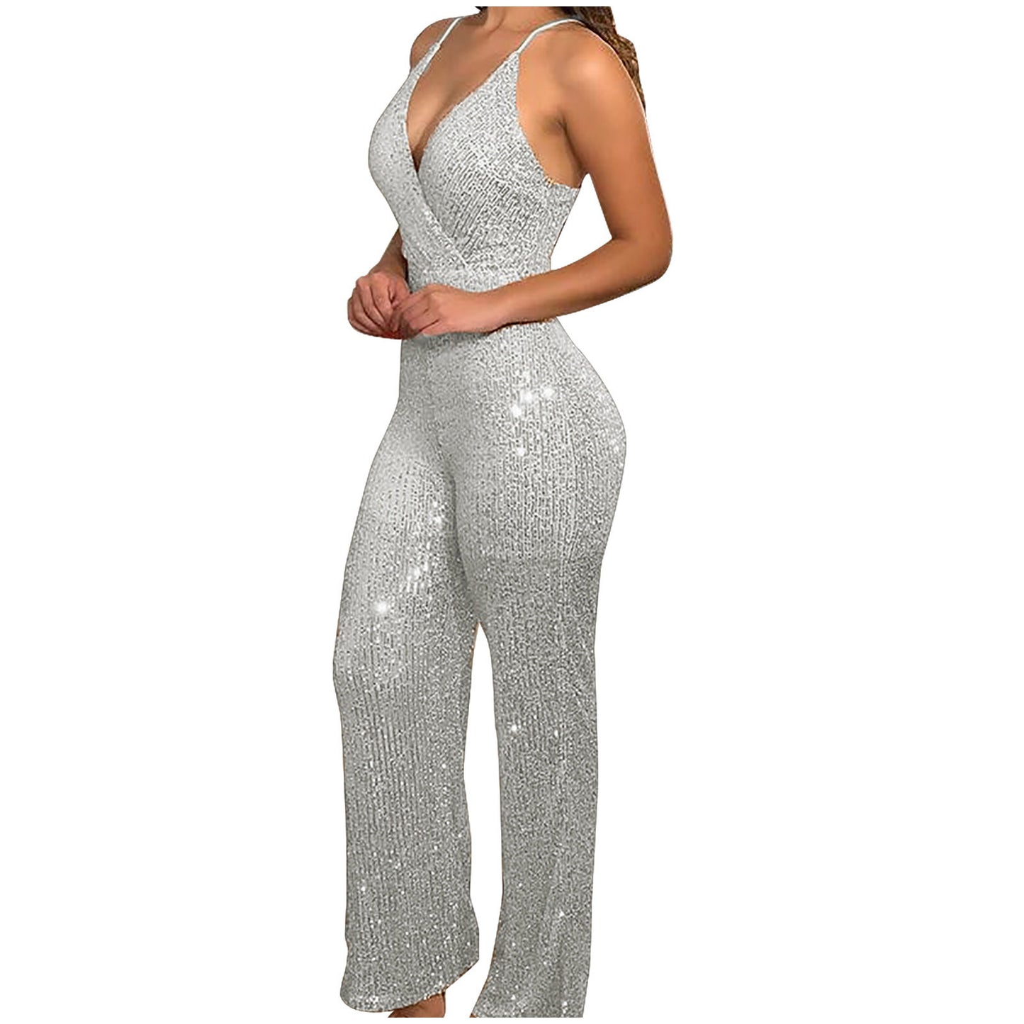 Sequin V-Neck Bodycon Jumpsuit for Women