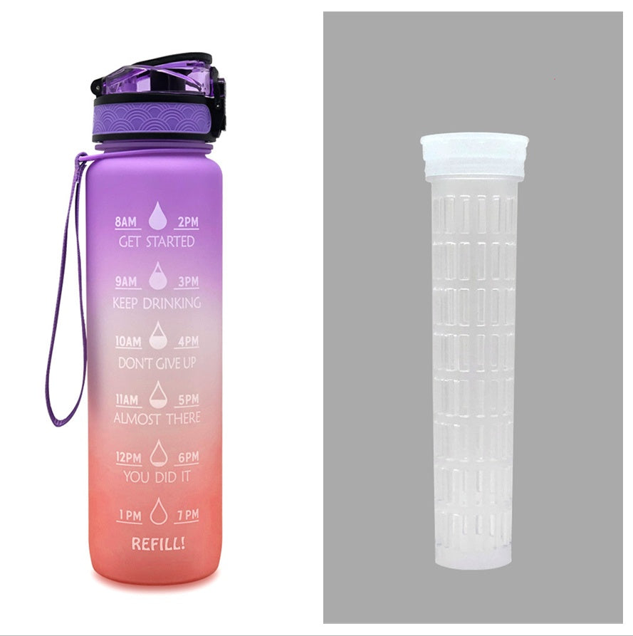 Water Bottle 1L with Time Marker - Leakproof Sports Bottle with Bounce Cover