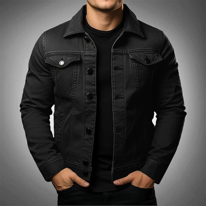 Solid Color Denim Utility Jacket - Men's Heavyweight Coat