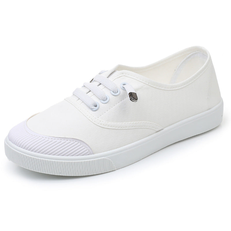 Women's Classic White Canvas Sneakers - Versatile Flat-Sole Shoes for Students & Everyday Wear