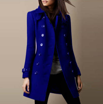 Women's Double-Breasted Wool Overcoat - Lined Lapel Coat with Pockets