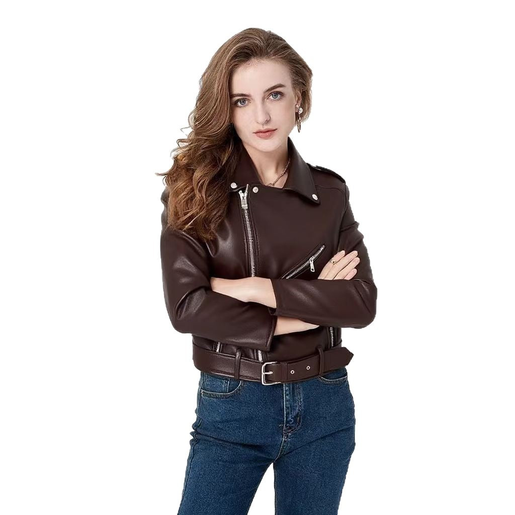 Blouson de motard zippé ajusté délavé pour femme