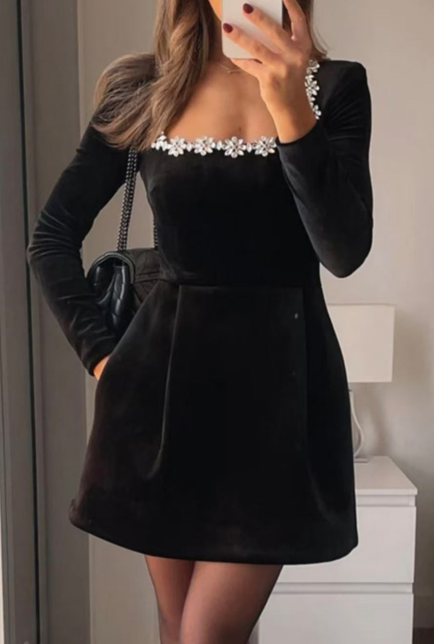 Rhinestone Floral A-Line Dress