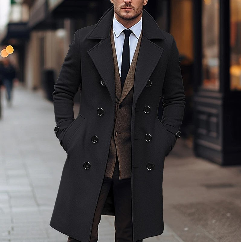 Double-Breasted Wool Long Coat - Men's Fall/Winter Outerwear