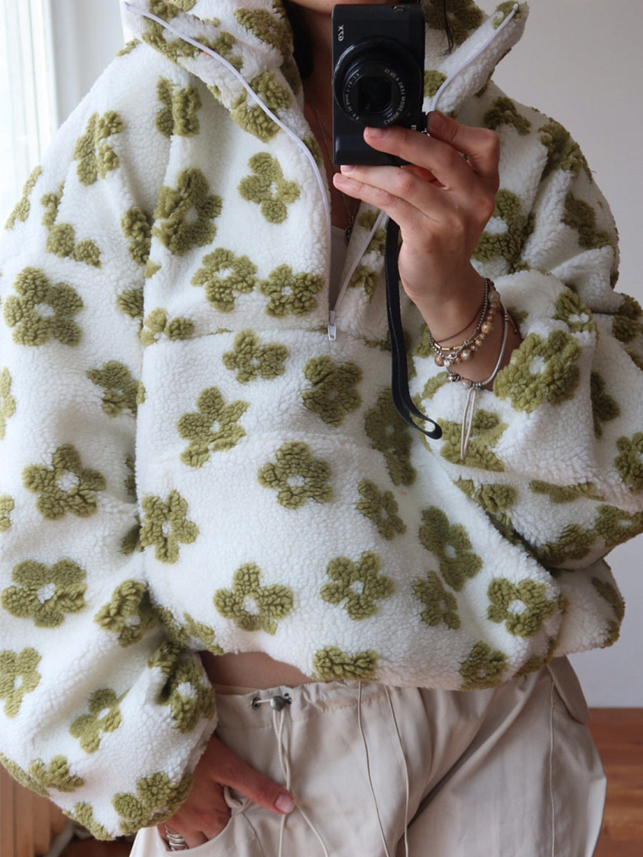 Winter Flowers Lambskin Sweatshirt with Pockets