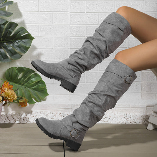 Winter Pleated Buckle High-top  Fashion Boots
