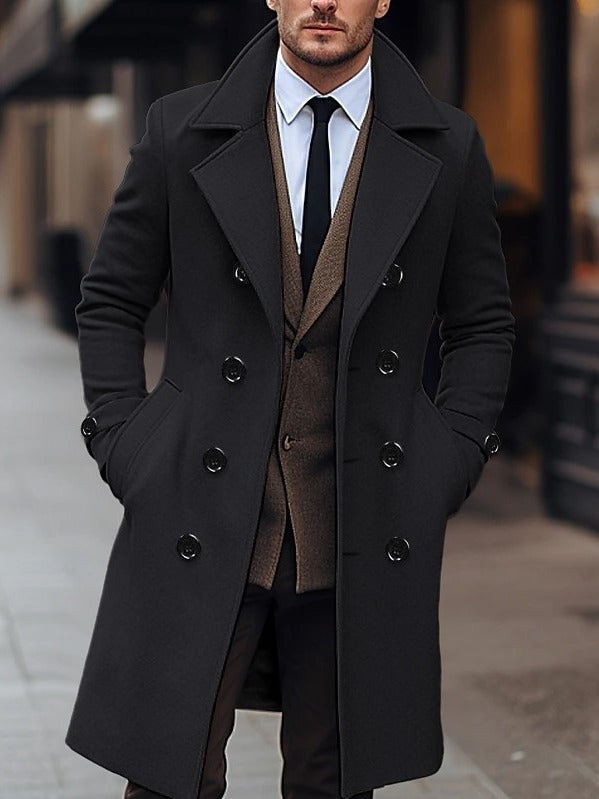 Double-Breasted Wool Long Coat - Men's Fall/Winter Outerwear
