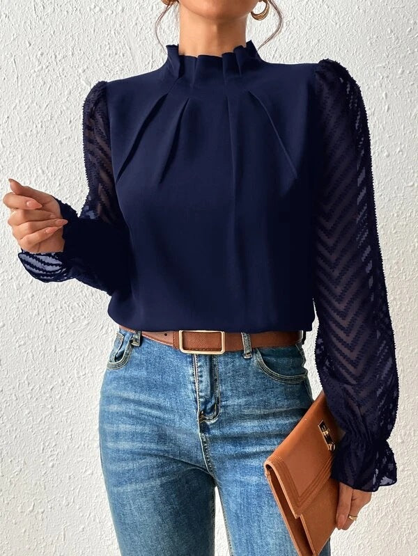Women's Half-Turtleneck Chiffon Long Sleeve Top