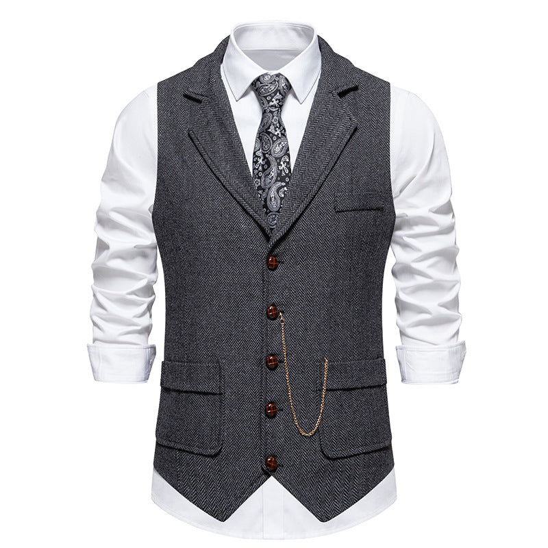 Herringbone Multi-Pocket Casual Vest - Retro Streetwear Style
