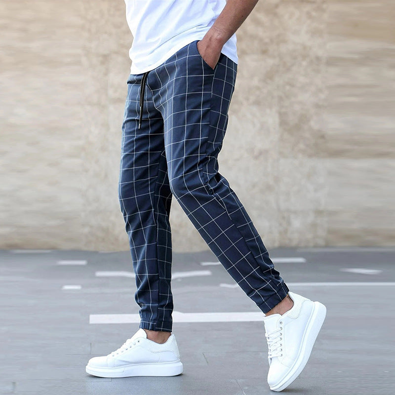 Men Plaid Drawstring Trousers