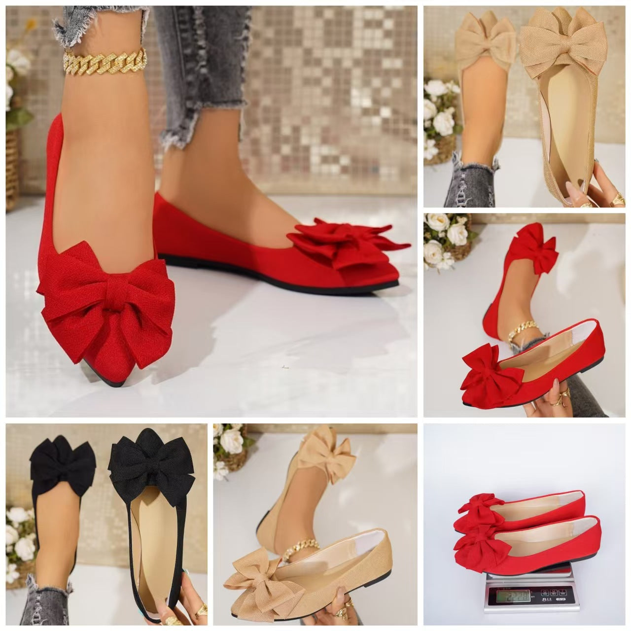Women's Pointed Toe Slip-On Shoes with Bow Detail