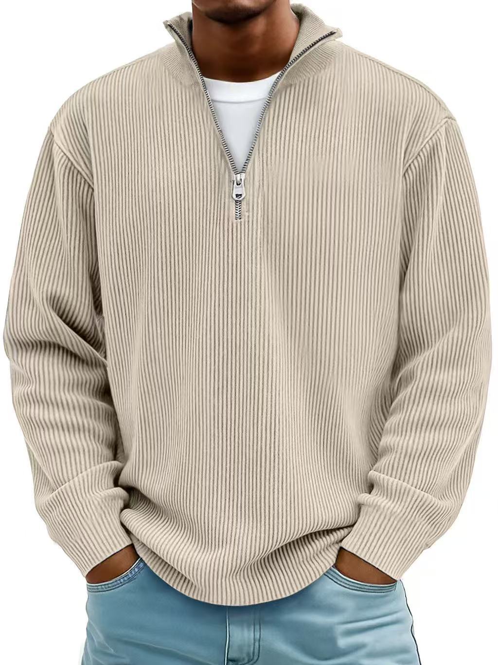 Men's Corduroy Zip Stand Collar Sweatshirt