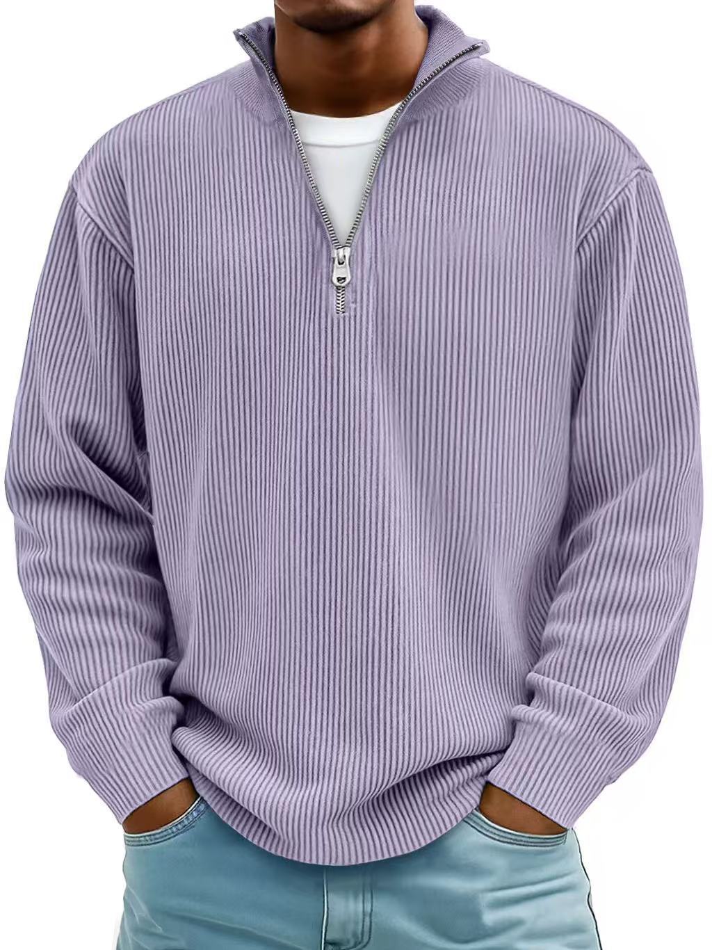 Men's Corduroy Zip Stand Collar Sweatshirt