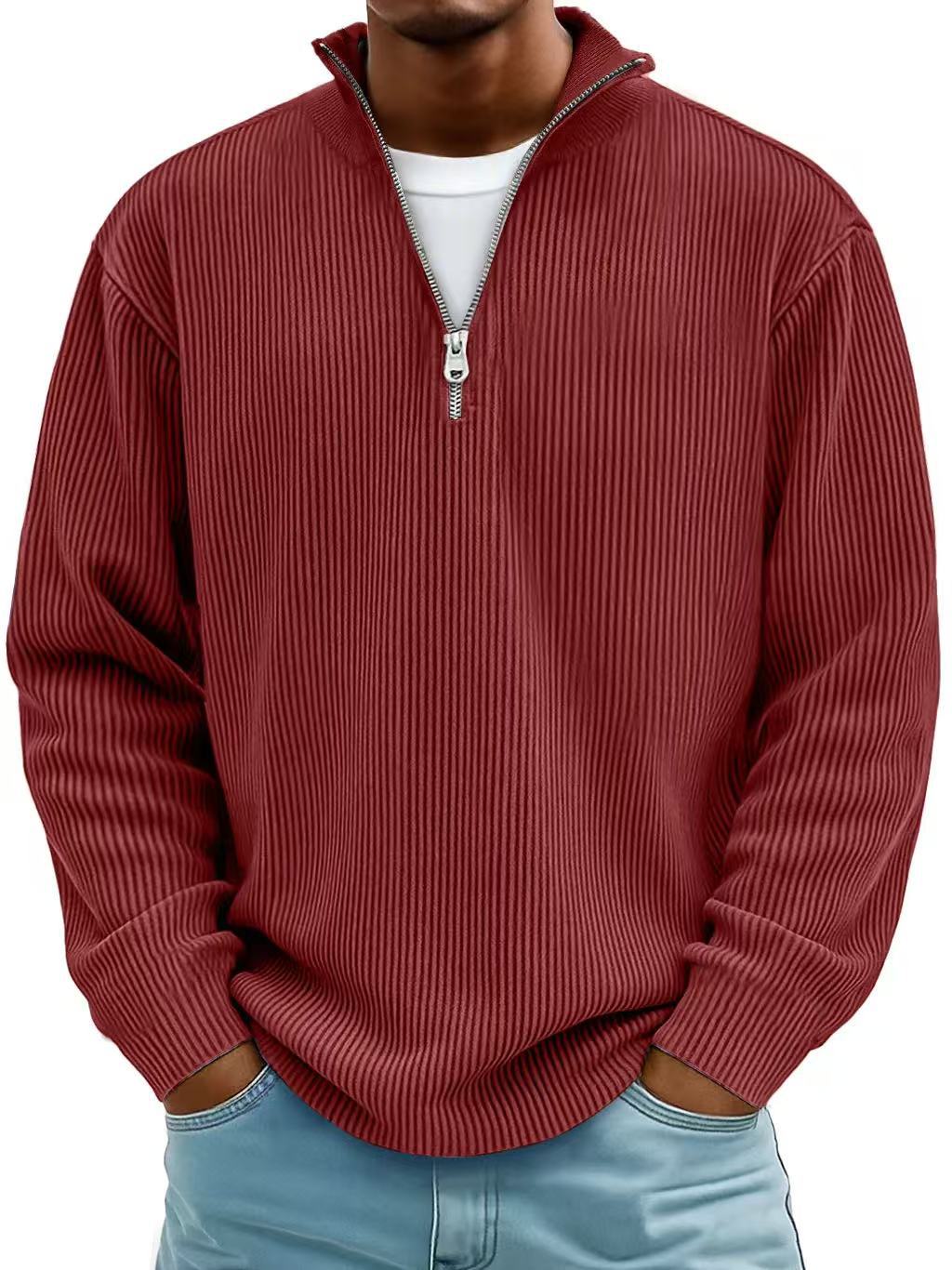 Men's Corduroy Zip Stand Collar Sweatshirt