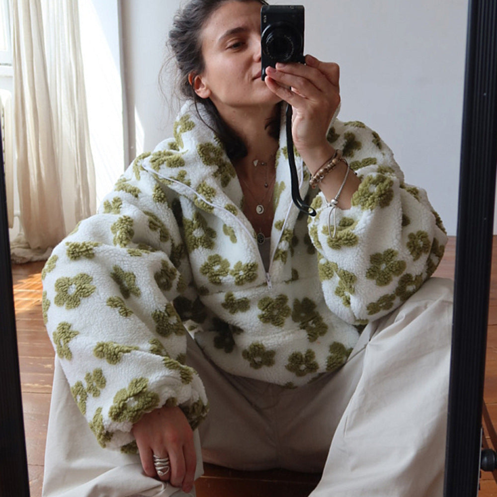 Winter Flowers Lambskin Sweatshirt with Pockets