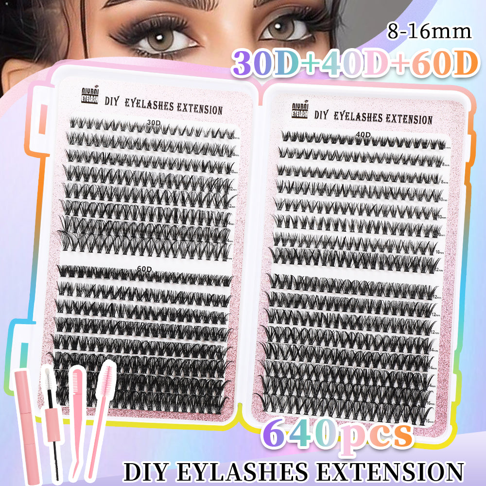 Premium Cluster Lash Set – 640 Segmented Lashes in 32 Rows