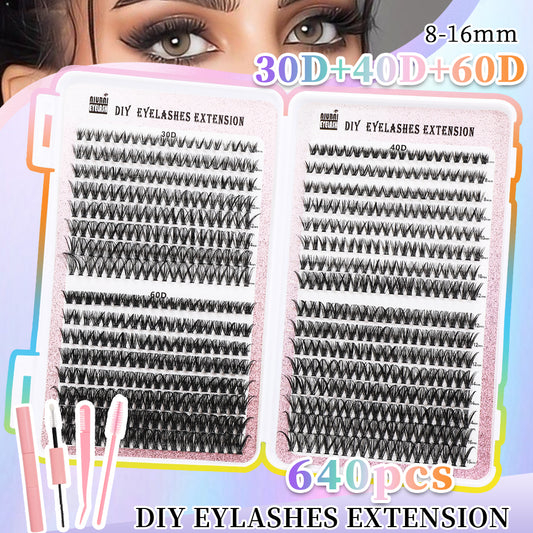 Premium Cluster Lash Set – 640 Segmented Lashes in 32 Rows