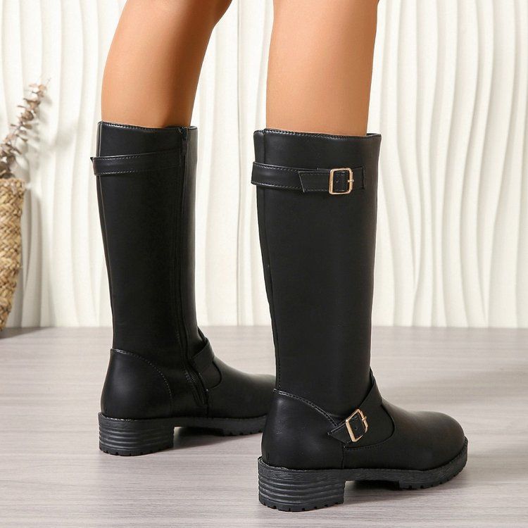 Bottes hautes à petits talons avec fermetures éclair