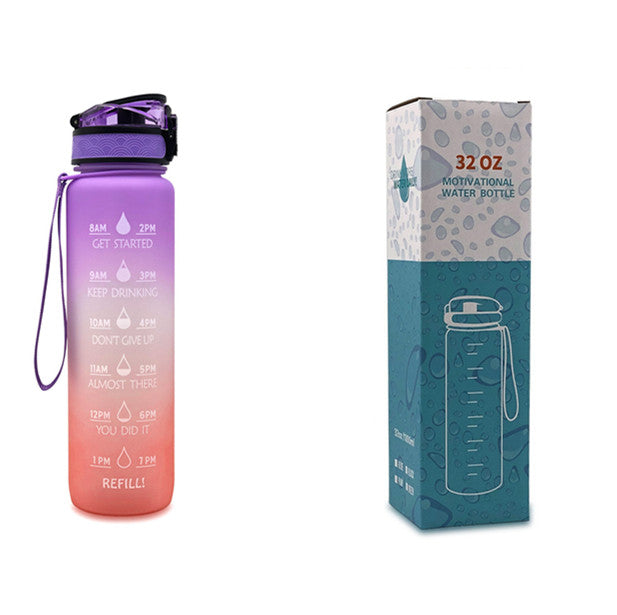 Water Bottle  1L with Time Marker - Leakproof Sports Bottle with Bounce Cover