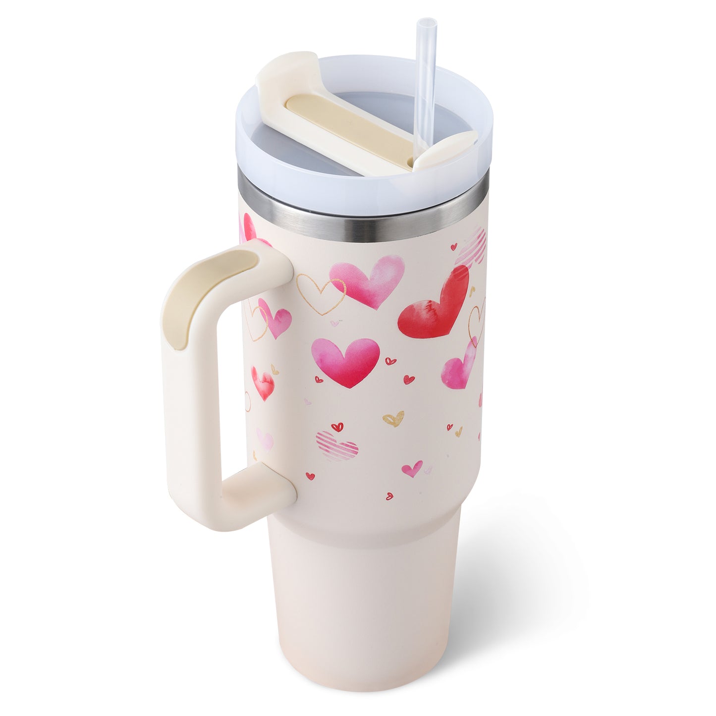 40oz Insulated Stainless Steel Tumbler with Handle & Straw - Spill-Proof Travel Mug