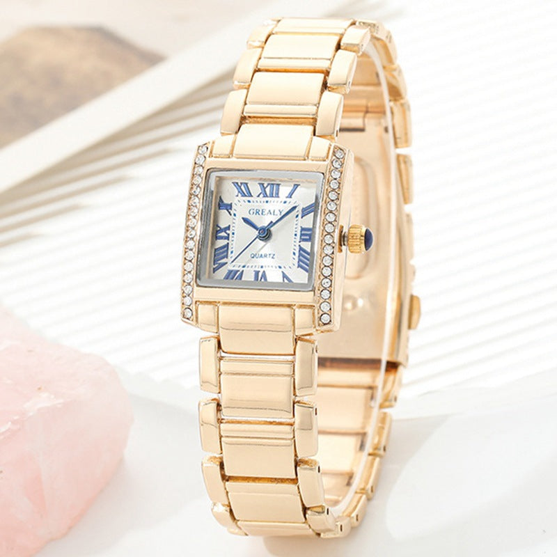 Rectangular Women's Watch - Roman Numerals with Diamond Accents