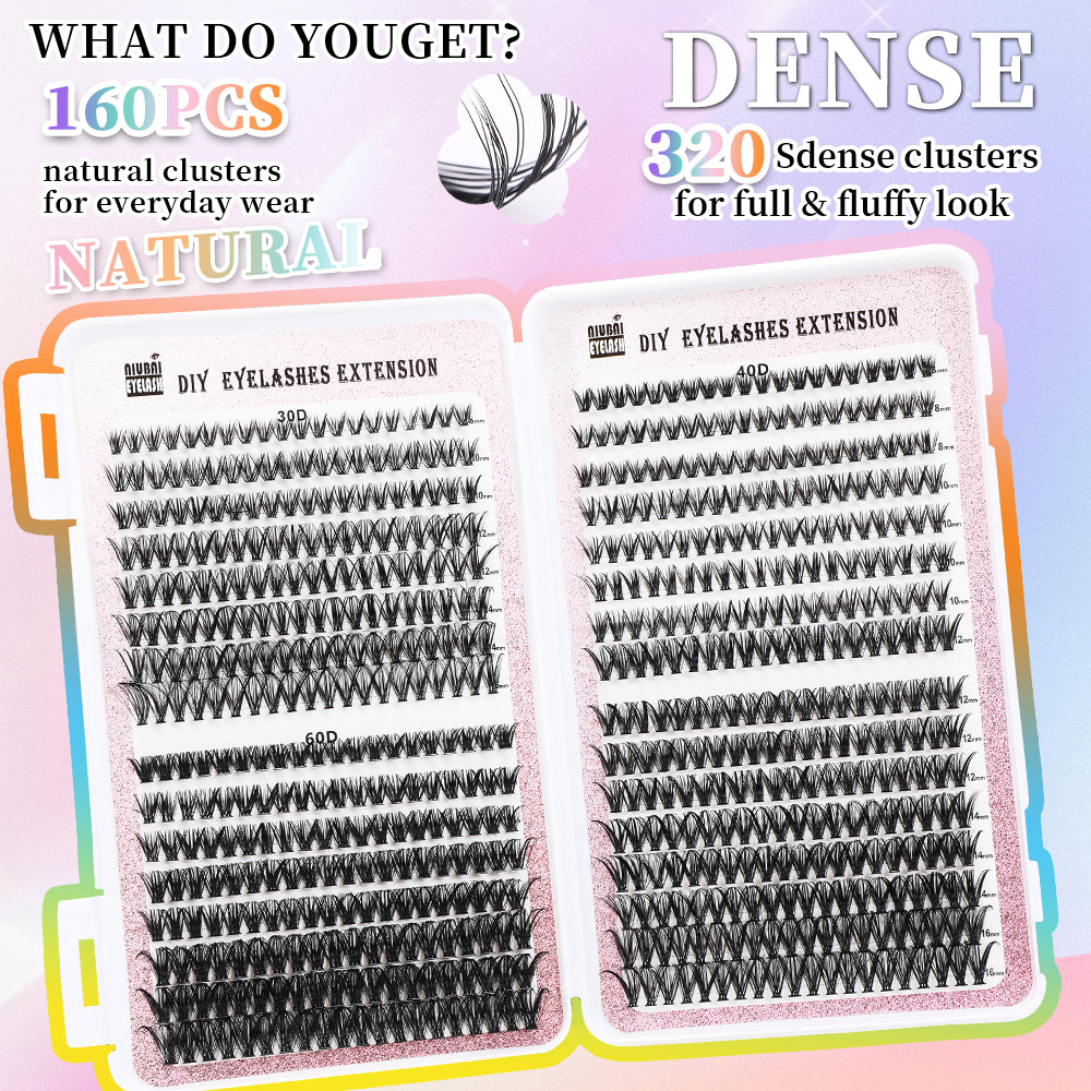 Premium Cluster Lash Set – 640 Segmented Lashes in 32 Rows