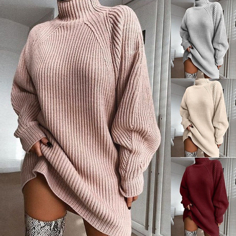 Robe pull col roulé pour femme - Tricot chaud d'hiver