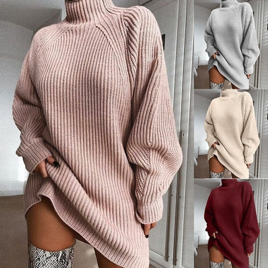 Women's Turtleneck Sweater Dress - Warm Winter Knit