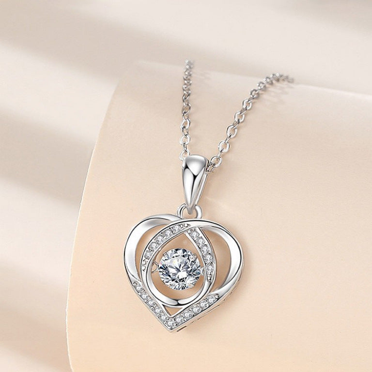 Beating Heart Necklace - S925 Sterling Silver with Rhinestones