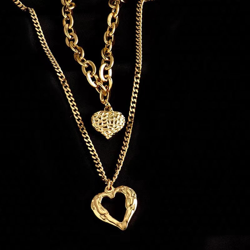 Angel Wings Double Heart Necklace - Titanium Steel Pendant