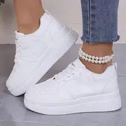 Women's White Platform Sneakers - Chunky Sole Elevator Trainers for Height & Style