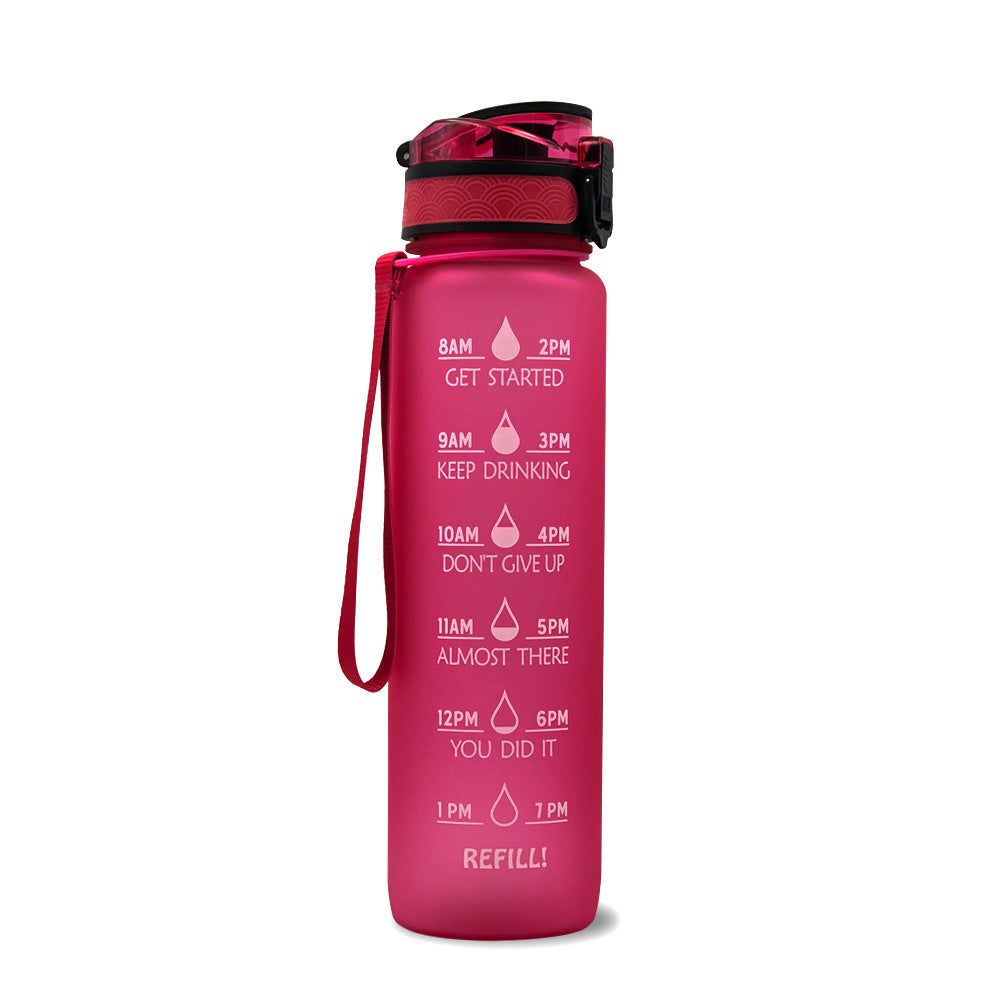 Water Bottle  1L with Time Marker - Leakproof Sports Bottle with Bounce Cover