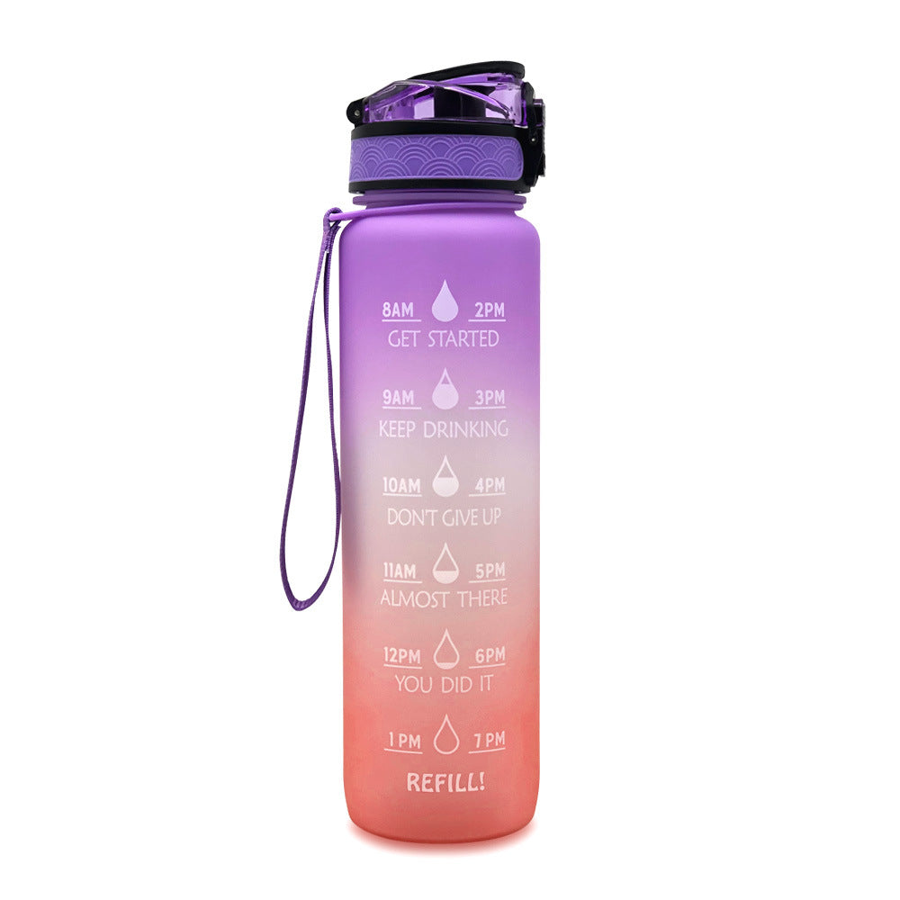 Water Bottle  1L with Time Marker - Leakproof Sports Bottle with Bounce Cover
