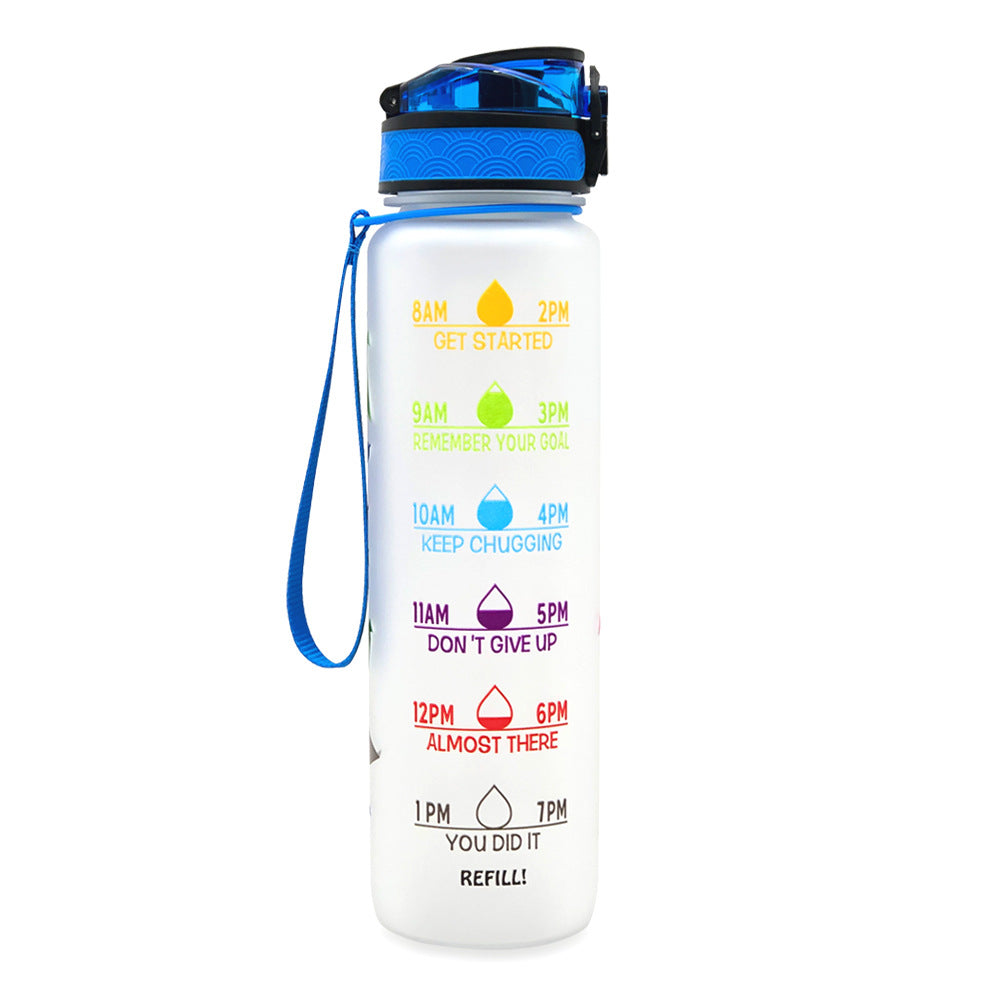 Water Bottle  1L with Time Marker - Leakproof Sports Bottle with Bounce Cover
