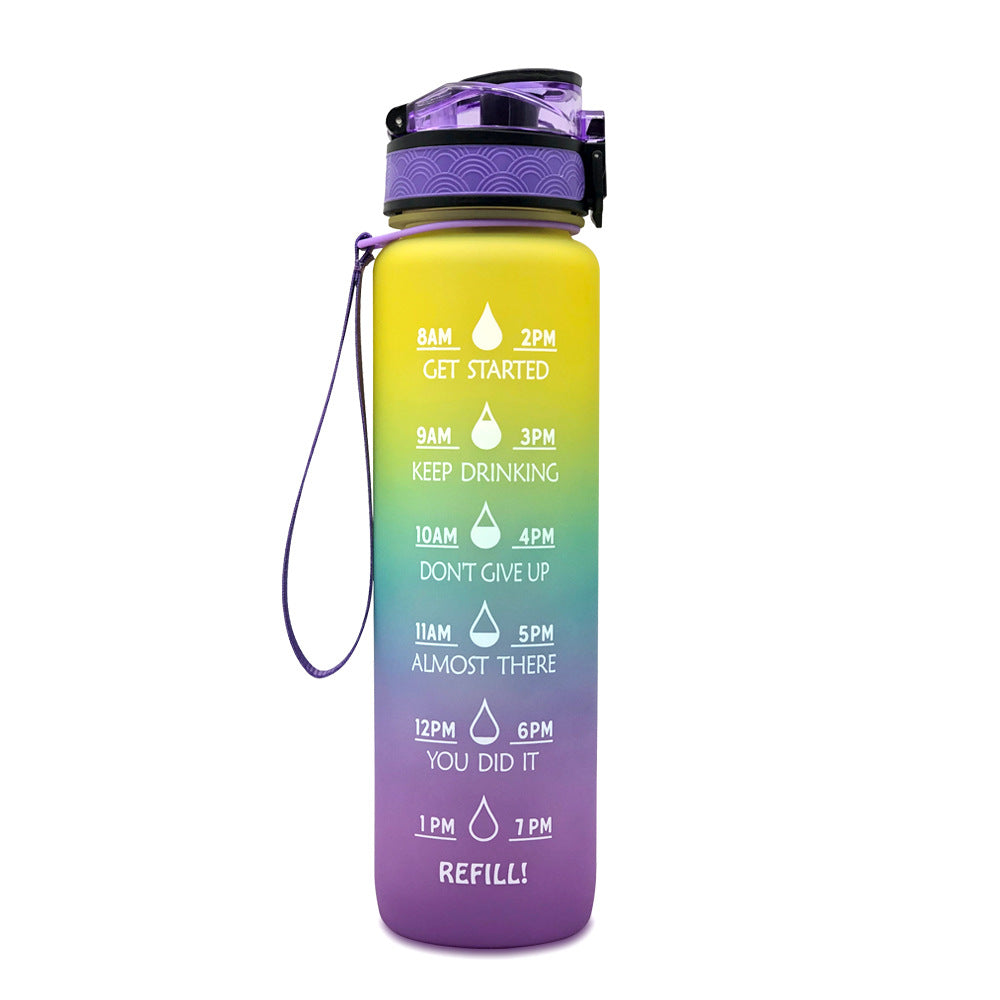 Water Bottle  1L with Time Marker - Leakproof Sports Bottle with Bounce Cover