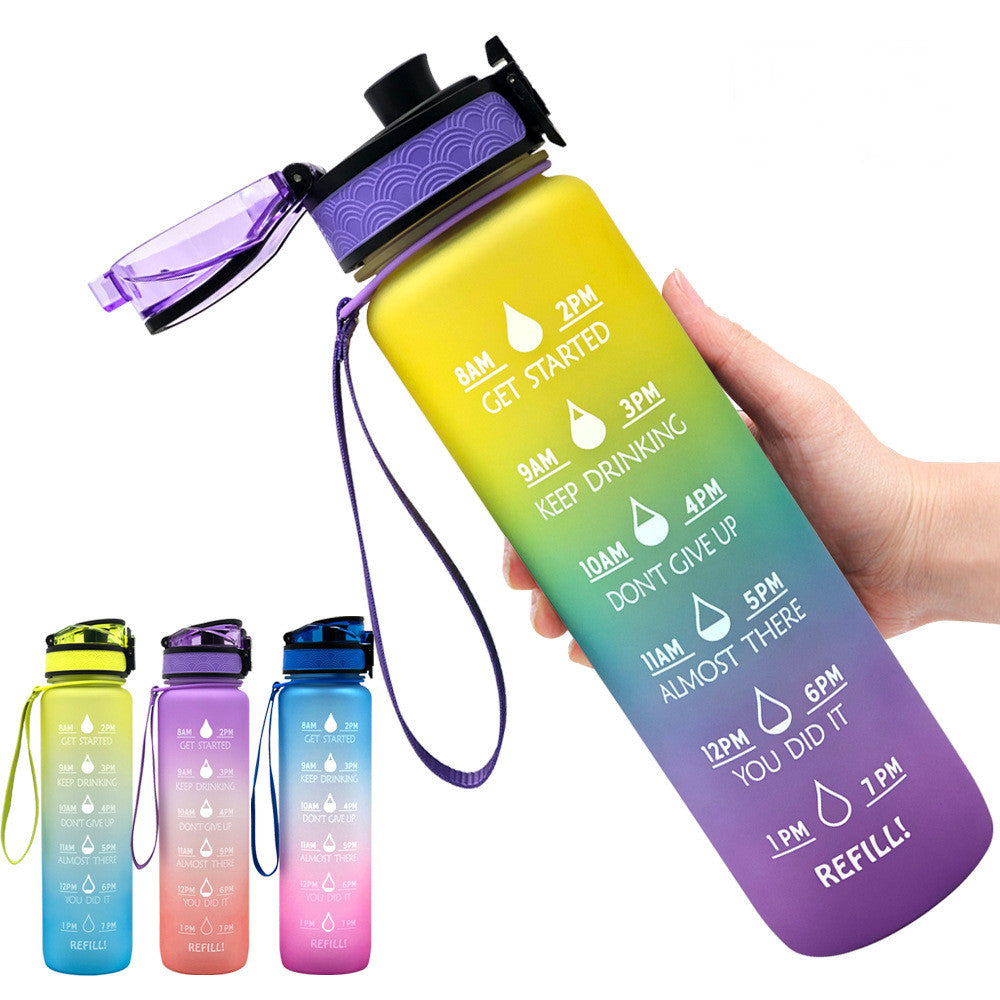 Water Bottle  1L with Time Marker - Leakproof Sports Bottle with Bounce Cover