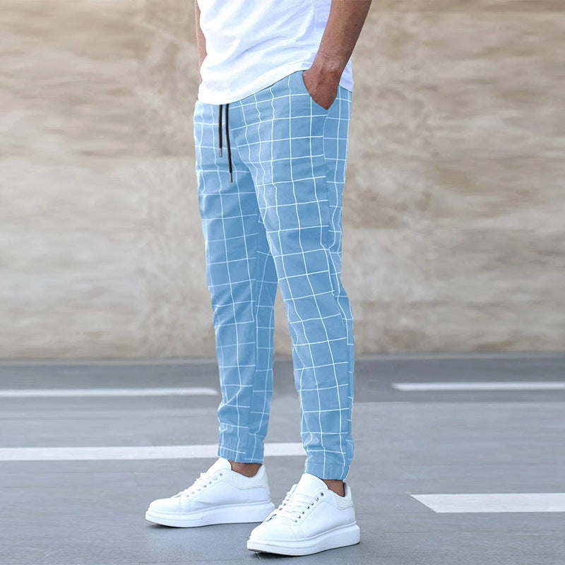 Men Plaid Drawstring Trousers