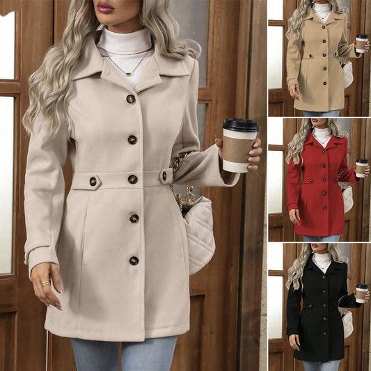 Women's Elegant Single-Breasted Wool Coat