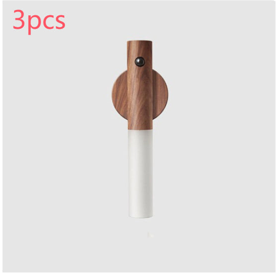 Magnetic Wooden LED Night Light with Motion Sensor - USB Rechargeable Wall Light