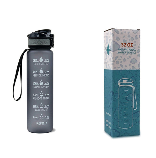 Water Bottle  1L with Time Marker - Leakproof Sports Bottle with Bounce Cover